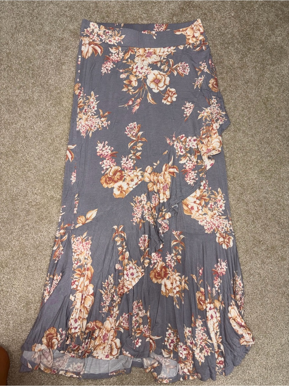 Maternity Floral Ruffle Maxi Skirt - Dusty Blue Jessica Simpson